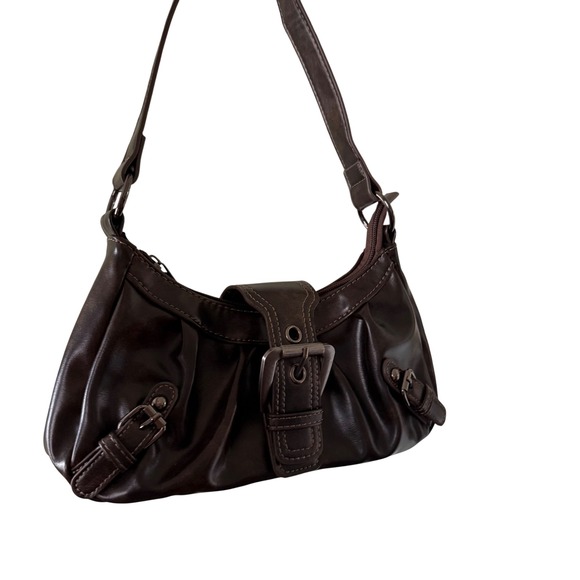 Handbags - Vintage Y2K Brown Faux Espresso Brown Buckle Shoulder Bag Pleated Baguette Purse